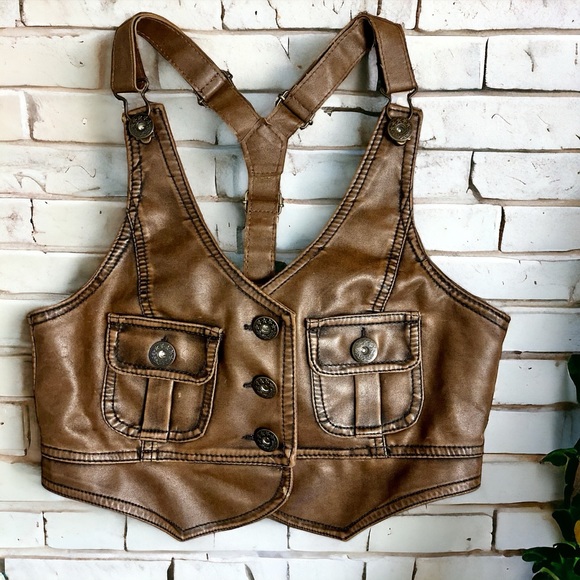 Voice Jackets & Blazers - Voice Brown Faux Leather Button Up Fitted Vest | Size S |